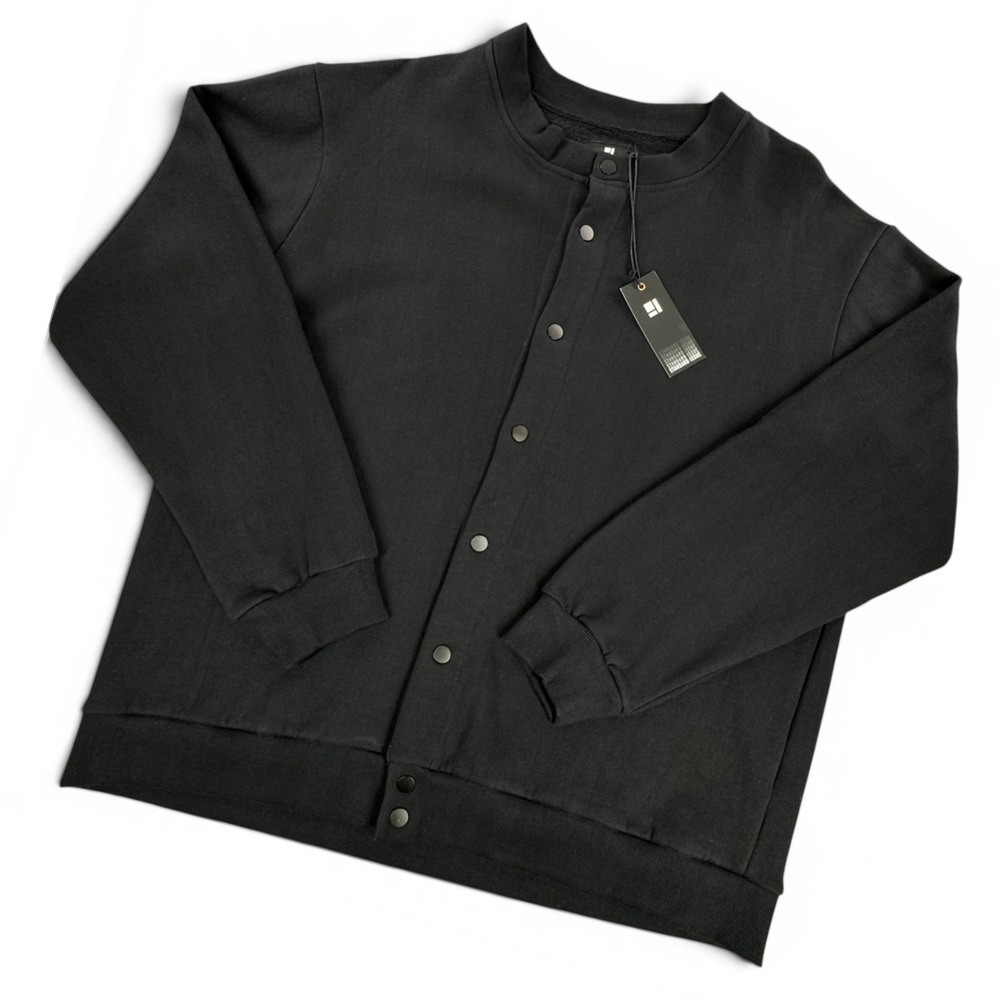 Standard Issue NYC Mens Bomber Jacket Black Fleece Snap Button BXJK207 Large NWT